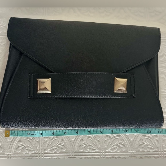 Black Vegan Leather 2 Way Clutch with Gold Accent Hardware - Picture 7 of 8